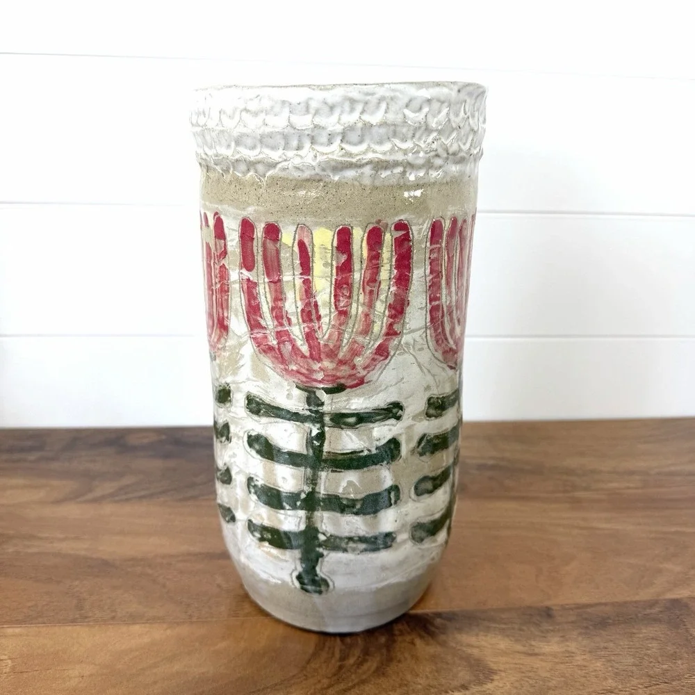 Primitive Textured‎ Floral Vase 11.5